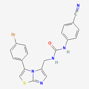 molecular formula C20H14BrN5OS B606195 3-{[3-(4-Bromophenyl)imidazo[2,1-b][1,3]thiazol-5-yl]methyl}-1-(4-cyanophenyl)urea CAS No. 1622922-42-2