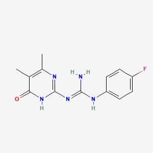 molecular formula C13H14FN5O B6061973 N-(4-fluorophenyl)-N'-(4-hydroxy-5,6-dimethyl-2-pyrimidinyl)guanidine 