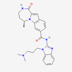 molecular formula C26H30N6O2 B606198 (5R)-N-[1-[3-(dimethylamino)propyl]benzimidazol-2-yl]-5-methyl-1-oxo-2,3,4,5-tetrahydro-[1,4]diazepino[1,2-a]indole-8-carboxamide CAS No. 1311367-27-7