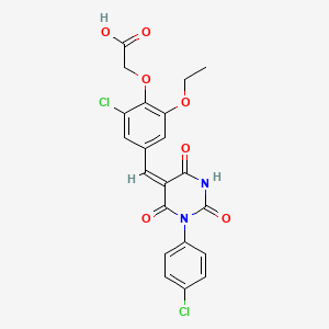 molecular formula C21H16Cl2N2O7 B6062008 (2-chloro-4-{[1-(4-chlorophenyl)-2,4,6-trioxotetrahydro-5(2H)-pyrimidinylidene]methyl}-6-ethoxyphenoxy)acetic acid 