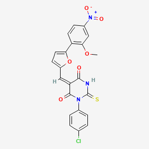 molecular formula C22H14ClN3O6S B6062049 1-(4-chlorophenyl)-5-{[5-(2-methoxy-4-nitrophenyl)-2-furyl]methylene}-2-thioxodihydro-4,6(1H,5H)-pyrimidinedione 