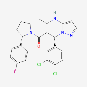molecular formula C24H21Cl2FN4O B606231 甲甲酮，((7R)-7-(3,4-二氯苯基)-4,7-二氢-5-甲基吡唑并(1,5-a)嘧啶-6-基)((2S)-2-(4-氟苯基)-1-吡咯烷基)- CAS No. 343246-73-1