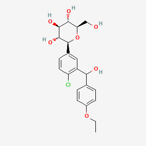 molecular formula C21H25ClO7 B606239 D-葡萄糖醇，1,5-脱水-1-C-(4-氯-3-((4-乙氧苯基)羟甲基)苯基)-，(1S)- CAS No. 1204222-85-4