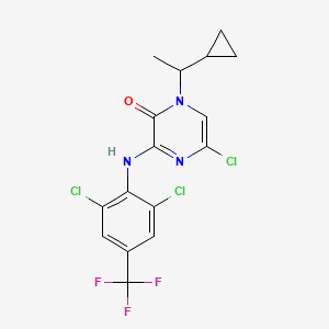 molecular formula C16H14Cl3F2N3O2 B606241 5-氯-1-(1-环丙基乙基)-3-[2,6-二氯-4-(三氟甲基)苯胺]吡嗪-2-酮 CAS No. 1173435-64-7