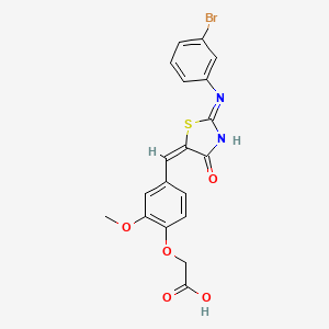molecular formula C19H15BrN2O5S B6062415 [4-({2-[(3-bromophenyl)imino]-4-oxo-1,3-thiazolidin-5-ylidene}methyl)-2-methoxyphenoxy]acetic acid 