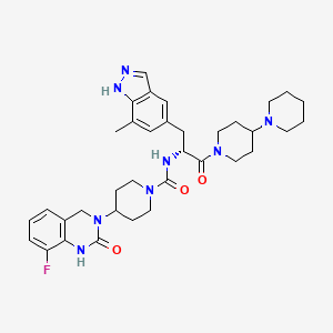 molecular formula C35H45FN8O3 B606242 (R)-4-(8-氟-2-氧代-1,2-二氢喹唑啉-3(4H)-基)-N-(3-(7-甲基-1H-吲唑-5-基)-1-氧代-1-(4-(哌啶-1-基)哌啶-1-基)丙-2-基)哌啶-1-甲酰胺 CAS No. 1050381-35-5