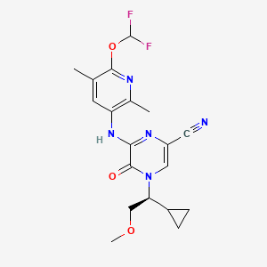 molecular formula C19H21F2N5O3 B606247 2-吡嗪碳腈，4-[(1S)-1-环丙基-2-甲氧基乙基]-6-[[6-(二氟甲氧基)-2,5-二甲基-3-吡啶基]氨基]-4,5-二氢-5-氧代- CAS No. 1188407-45-5