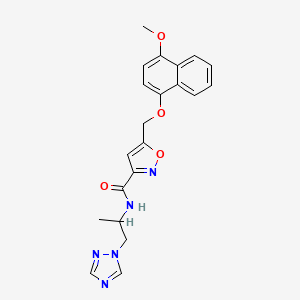 molecular formula C21H21N5O4 B6062524 5-{[(4-methoxy-1-naphthyl)oxy]methyl}-N-[1-methyl-2-(1H-1,2,4-triazol-1-yl)ethyl]-3-isoxazolecarboxamide 
