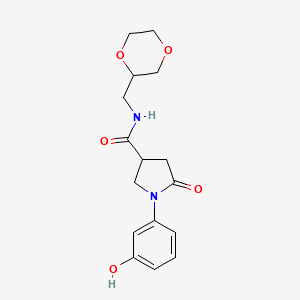 N-(1,4-dioxan-2-ylmethyl)-1-(3-hydroxyphenyl)-5-oxo-3-pyrrolidinecarboxamide