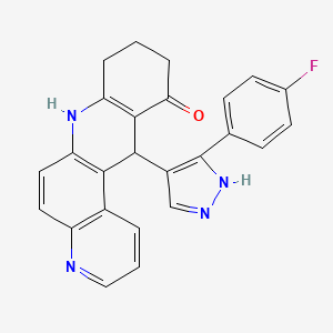 molecular formula C25H19FN4O B6062687 12-[3-(4-fluorophenyl)-1H-pyrazol-4-yl]-8,9,10,12-tetrahydrobenzo[b]-4,7-phenanthrolin-11(7H)-one 