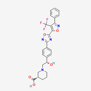 molecular formula C26H23F3N4O5 B606276 (S)-1-((S)-2-hydroxy-2-(4-(5-(3-phenyl-4-(trifluoromethyl)isoxazol-5-yl)-1,2,4-oxadiazol-3-yl)phenyl)ethyl)piperidine-3-carboxylic acid CAS No. 1265321-86-5