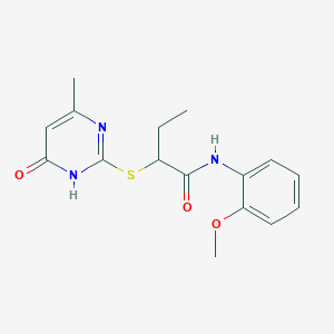molecular formula C16H19N3O3S B6062763 N-(2-methoxyphenyl)-2-[(4-methyl-6-oxo-1,6-dihydro-2-pyrimidinyl)thio]butanamide 