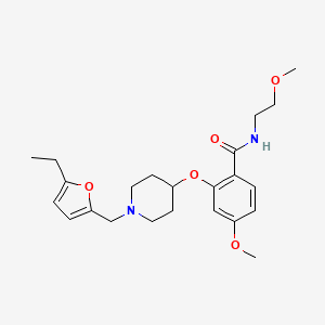 molecular formula C23H32N2O5 B6062771 2-({1-[(5-ethyl-2-furyl)methyl]-4-piperidinyl}oxy)-4-methoxy-N-(2-methoxyethyl)benzamide 