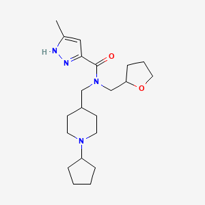 molecular formula C21H34N4O2 B6062816 N-[(1-cyclopentyl-4-piperidinyl)methyl]-5-methyl-N-(tetrahydro-2-furanylmethyl)-1H-pyrazole-3-carboxamide 