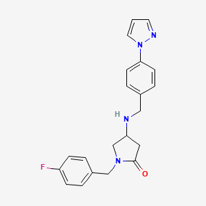 molecular formula C21H21FN4O B6062817 1-(4-fluorobenzyl)-4-{[4-(1H-pyrazol-1-yl)benzyl]amino}-2-pyrrolidinone 