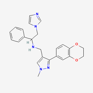 molecular formula C24H25N5O2 B6062831 N-{[3-(2,3-dihydro-1,4-benzodioxin-6-yl)-1-methyl-1H-pyrazol-4-yl]methyl}-2-(1H-imidazol-1-yl)-1-phenylethanamine 