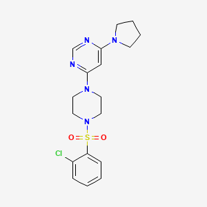 molecular formula C18H22ClN5O2S B6063098 4-{4-[(2-chlorophenyl)sulfonyl]-1-piperazinyl}-6-(1-pyrrolidinyl)pyrimidine 