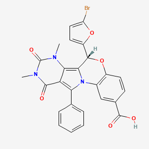molecular formula C26H18BrN3O6 B606330 (9R)-9-(5-溴呋喃-2-基)-12,14-二甲基-13,15-二氧代-17-苯基-8-氧杂-1,12,14-三氮杂四环[8.7.0.02,7.011,16]十七烷-2(7),3,5,10,16-五烯-4-羧酸 CAS No. 1415390-47-4