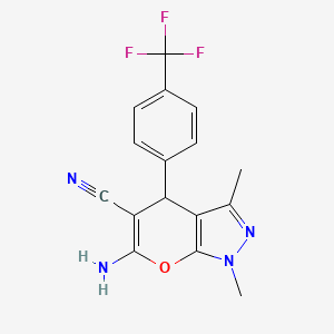 molecular formula C16H13F3N4O B606333 6-氨基-1,3-二甲基-4-(4-(三氟甲基)苯基)-1,4-二氢吡喃[2,3-c]吡唑-5-腈 CAS No. 1637739-82-2