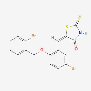 molecular formula C17H11Br2NO2S2 B606334 5-[[5-溴-2-[(2-溴苯基)甲氧基]苯基]亚甲基]-2-硫代-4-噻唑烷酮 CAS No. 893449-38-2