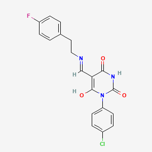 molecular formula C19H15ClFN3O3 B6063478 1-(4-chlorophenyl)-5-({[2-(4-fluorophenyl)ethyl]amino}methylene)-2,4,6(1H,3H,5H)-pyrimidinetrione 