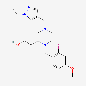 molecular formula C20H29FN4O2 B6063615 2-[4-[(1-ethyl-1H-pyrazol-4-yl)methyl]-1-(2-fluoro-4-methoxybenzyl)-2-piperazinyl]ethanol 