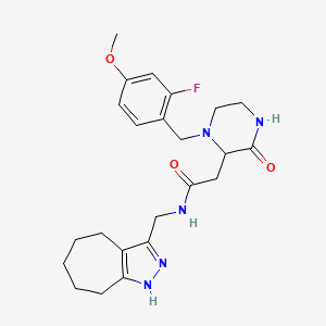 molecular formula C23H30FN5O3 B6063616 2-[1-(2-fluoro-4-methoxybenzyl)-3-oxo-2-piperazinyl]-N-(1,4,5,6,7,8-hexahydrocyclohepta[c]pyrazol-3-ylmethyl)acetamide 