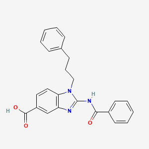 molecular formula C24H21N3O3 B606362 2-benzamido-1-(3-phenylpropyl)-1H-1,3-benzodiazole-5-carboxylic acid CAS No. 1374601-41-8