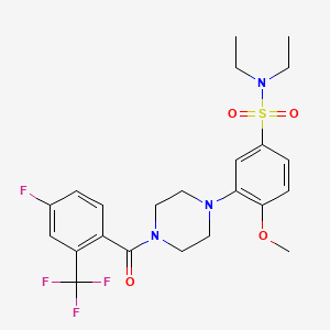 molecular formula C23H27F4N3O4S B606413 N,N-Diethyl-3-(4-(4-fluoro-2-(trifluoromethyl)benzoyl)piperazin-1-yl)-4-methoxybenzenesulfonamide CAS No. 924537-98-4