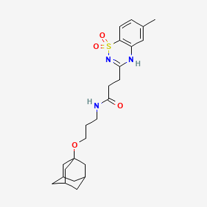 molecular formula C24H33N3O4S B606415 N-[3-(1-adamantyloxy)propyl]-3-(6-methyl-1,1-dioxido-2H-1,2,4-benzothiadiazin-3-yl)propanamide CAS No. 896684-04-1