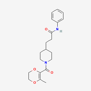 molecular formula C20H26N2O4 B6064246 3-[1-(6-methyl-2,3-dihydro-1,4-dioxine-5-carbonyl)piperidin-4-yl]-N-phenylpropanamide 