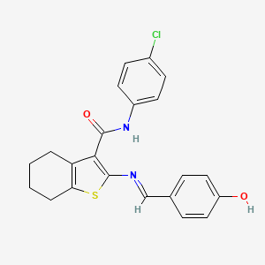 molecular formula C22H19ClN2O2S B6064267 N-(4-chlorophenyl)-2-[(4-hydroxybenzylidene)amino]-4,5,6,7-tetrahydro-1-benzothiophene-3-carboxamide 