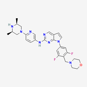 molecular formula C28H32F2N8O B606431 7-[3,5-difluoro-4-(morpholin-4-ylmethyl)phenyl]-N-[6-[(3R,5S)-3,5-dimethylpiperazin-1-yl]pyridin-3-yl]pyrrolo[2,3-d]pyrimidin-2-amine CAS No. 1180158-99-9