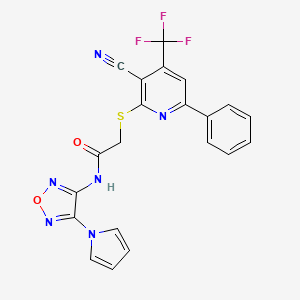 molecular formula C21H13F3N6O2S B6064444 2-{[3-cyano-6-phenyl-4-(trifluoromethyl)pyridin-2-yl]sulfanyl}-N-[4-(1H-pyrrol-1-yl)-1,2,5-oxadiazol-3-yl]acetamide 