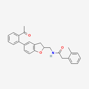 molecular formula C26H25NO3 B6064450 N-{[5-(2-acetylphenyl)-2,3-dihydro-1-benzofuran-2-yl]methyl}-2-(2-methylphenyl)acetamide 