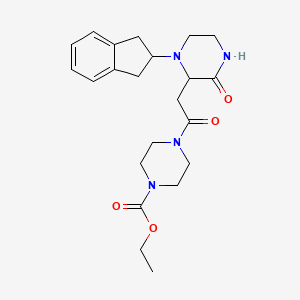 molecular formula C22H30N4O4 B6064797 ethyl 4-{[1-(2,3-dihydro-1H-inden-2-yl)-3-oxo-2-piperazinyl]acetyl}-1-piperazinecarboxylate 