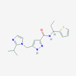 molecular formula C18H23N5OS B6064979 5-[(2-isopropyl-1H-imidazol-1-yl)methyl]-N-[1-(2-thienyl)propyl]-1H-pyrazole-3-carboxamide 