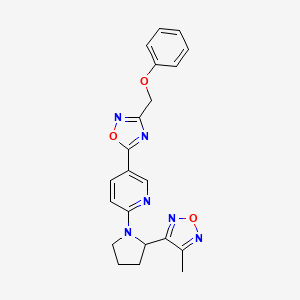 molecular formula C21H20N6O3 B6065082 2-[2-(4-methyl-1,2,5-oxadiazol-3-yl)-1-pyrrolidinyl]-5-[3-(phenoxymethyl)-1,2,4-oxadiazol-5-yl]pyridine 