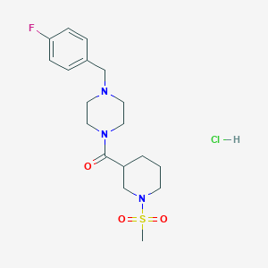 molecular formula C18H27ClFN3O3S B6065295 1-(4-fluorobenzyl)-4-{[1-(methylsulfonyl)-3-piperidinyl]carbonyl}piperazine hydrochloride 