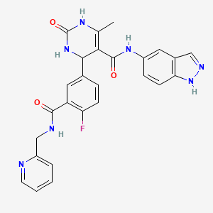 molecular formula C26H22FN7O3 B606539 4-(4-氟-3-((吡啶-2-基甲基)氨基甲酰基)苯基)-N-(1H-吲唑-5-基)-6-甲基-2-氧代-1,2,3,4-四氢嘧啶-5-甲酰胺 CAS No. 1813527-81-9