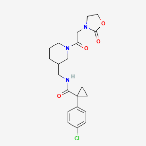 molecular formula C21H26ClN3O4 B6065501 1-(4-chlorophenyl)-N-[[1-[2-(2-oxo-1,3-oxazolidin-3-yl)acetyl]piperidin-3-yl]methyl]cyclopropane-1-carboxamide 