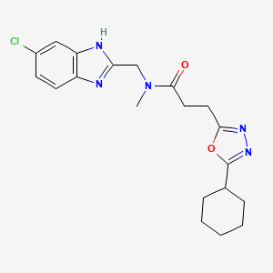 N-[(5-chloro-1H-benzimidazol-2-yl)methyl]-3-(5-cyclohexyl-1,3,4-oxadiazol-2-yl)-N-methylpropanamide