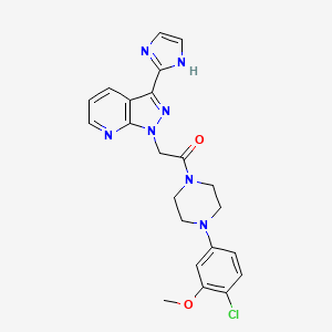 molecular formula C22H22ClN7O2 B606560 乙酮，1-(4-(4-氯-3-甲氧基苯基)-1-哌嗪基)-2-(3-(1H-咪唑-2-基)-1H-吡唑并(3,4-b)吡啶-1-基)- CAS No. 1010073-75-2