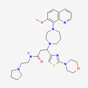 B606561 3-[4-(7-methoxyquinolin-8-yl)-1,4-diazepan-1-yl]-3-(2-morpholin-4-yl-1,3-thiazol-4-yl)-N-(2-pyrrolidin-1-ylethyl)propanamide CAS No. 1226686-36-7