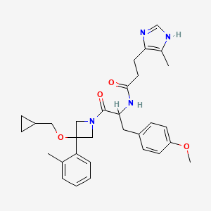 molecular formula C31H39ClN4O4 B606562 N-[1-[3-(环丙基甲氧基)-3-(2-甲基苯基)氮杂环丁烷-1-基]-3-(4-甲氧基苯基)-1-氧代丙烷-2-基]-3-(5-甲基-1H-咪唑-4-基)丙酰胺 CAS No. 1417342-67-6