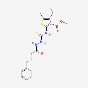 molecular formula C19H23N3O3S3 B6065627 methyl 2-[({2-[(benzylthio)acetyl]hydrazino}carbonothioyl)amino]-4-ethyl-5-methyl-3-thiophenecarboxylate 