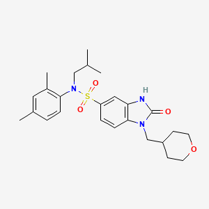 molecular formula C25H33N3O4S B606563 N-(2,4-二甲基苯基)-N-(2-甲基丙基)-1-(氧杂-4-基甲基)-2-氧代-3H-苯并咪唑-5-磺酰胺 CAS No. 1952239-59-6