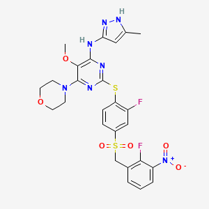 molecular formula C26H25F2N7O6S2 B606597 中心粒酮 CAS No. 1798871-30-3