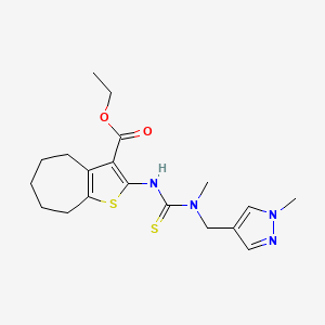 molecular formula C19H26N4O2S2 B6066071 ethyl 2-[({methyl[(1-methyl-1H-pyrazol-4-yl)methyl]amino}carbonothioyl)amino]-5,6,7,8-tetrahydro-4H-cyclohepta[b]thiophene-3-carboxylate 