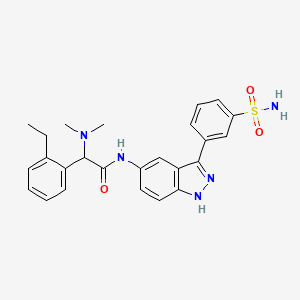 molecular formula C25H27N5O3S B606611 N-[3-[3-(氨基磺酰)苯基]-1H-吲唑-5-基]-2-(二甲氨基)-2-(2-乙基苯基)乙酰胺 CAS No. 1338793-07-9